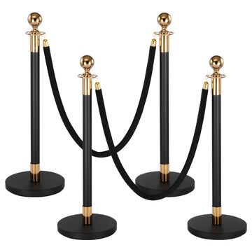 Stanchion Post Set, 4-Pack with Velvet Ropes, Black