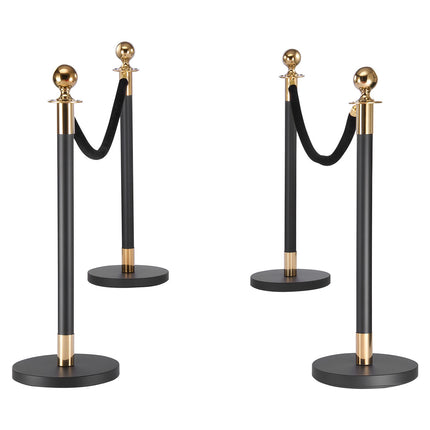Stanchion Post Set, 4-Pack with Velvet Ropes, Black
