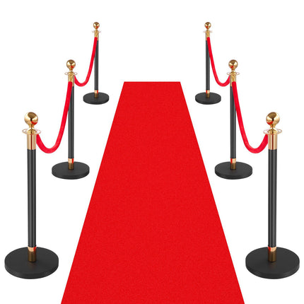 Stanchion Post Set, 6 Posts, 4 Velvet Ropes, Red Carpet