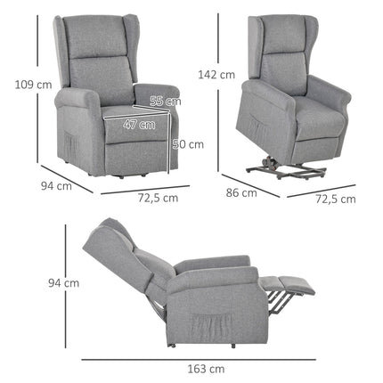 Electric recliner with standing aid, gray linen
