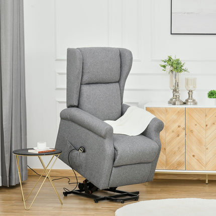 Electric recliner with standing aid, gray linen