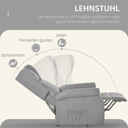 Electric recliner with standing aid, gray linen