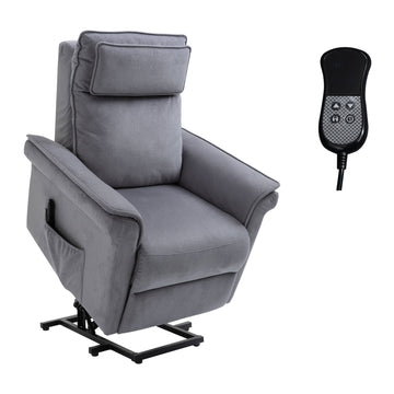 Electric recliner with standing aid, gray linen