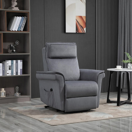 Electric recliner with standing aid, gray linen