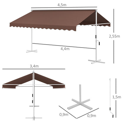 Standing patio awning 4.5x3.4m, Hand crank, Sun protection