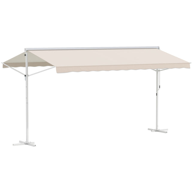 Beige folding patio awning, crank operated, 4.5x3.4M