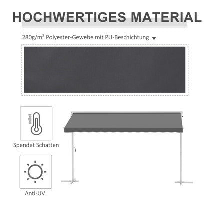 Gray folding patio awning, 4x3M - Standing Design