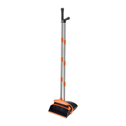 Standing Broom & Dustpan Set, Adjustable Handle, Black/Orange