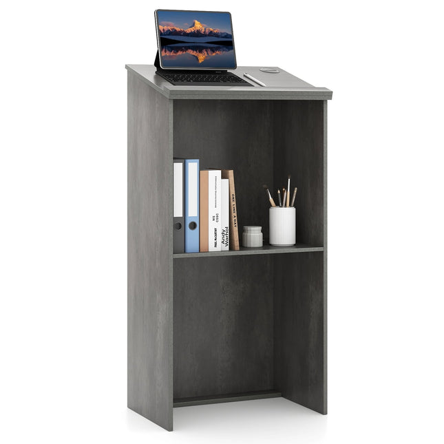 Standing Desk Podium with Shelf & Cable Management, Gray