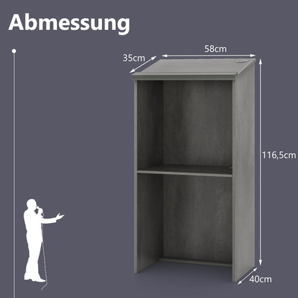 Standing Desk Podium with Shelf & Cable Management, Gray