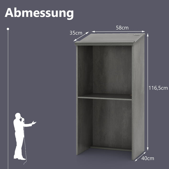 Standing Desk Podium with Shelf & Cable Management, Gray