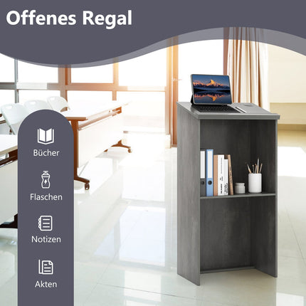 Standing Desk Podium with Shelf & Cable Management, Gray