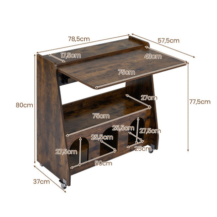 Standing Desk with Wheels, Foldable Tabletop, Brown