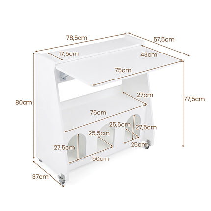 Standing Desk with Wheels, Foldable Top, Space-Saving, White