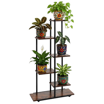 Standing Flower Stand 113 cm with 6 Levels, Iron Frame, Black