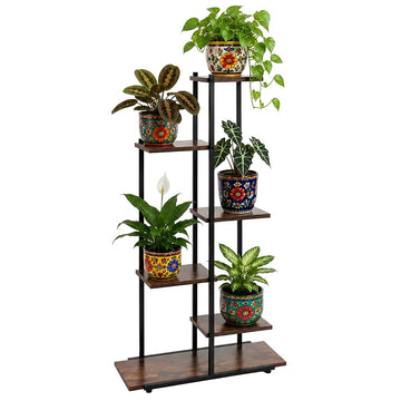 Standing Flower Stand 113 cm with 6 Levels, Iron Frame, Black