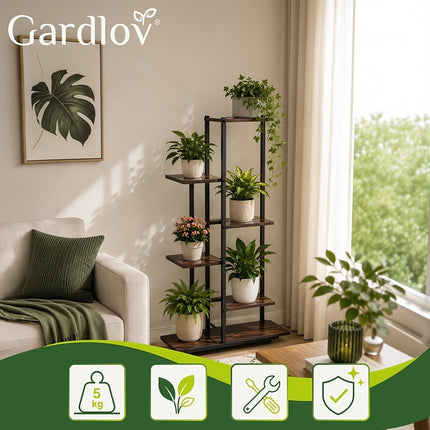 Standing Flower Stand 113 cm with 6 Levels, Iron Frame, Black