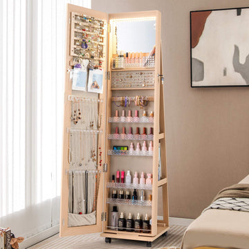 Standing Jewelry Organizer with Mirror and LED Lights