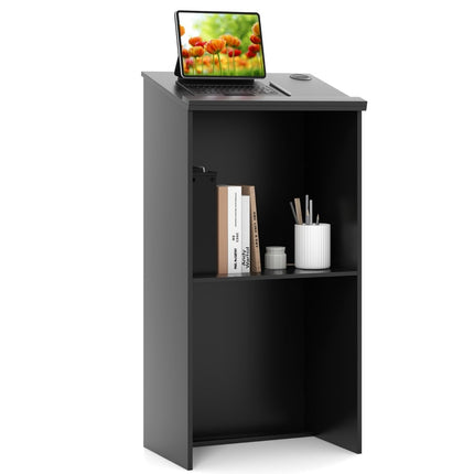 Standing Lectern with Shelf, Cable Management, Black, 116.5 cm