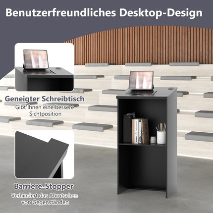 Standing Lectern with Shelf, Cable Management, Black, 116.5 cm