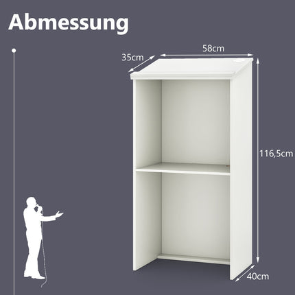 Standing Lectern with Shelf and Cable Management, White