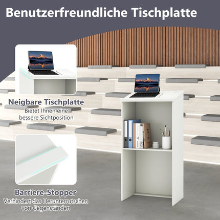 Standing Lectern with Shelf and Cable Management, White