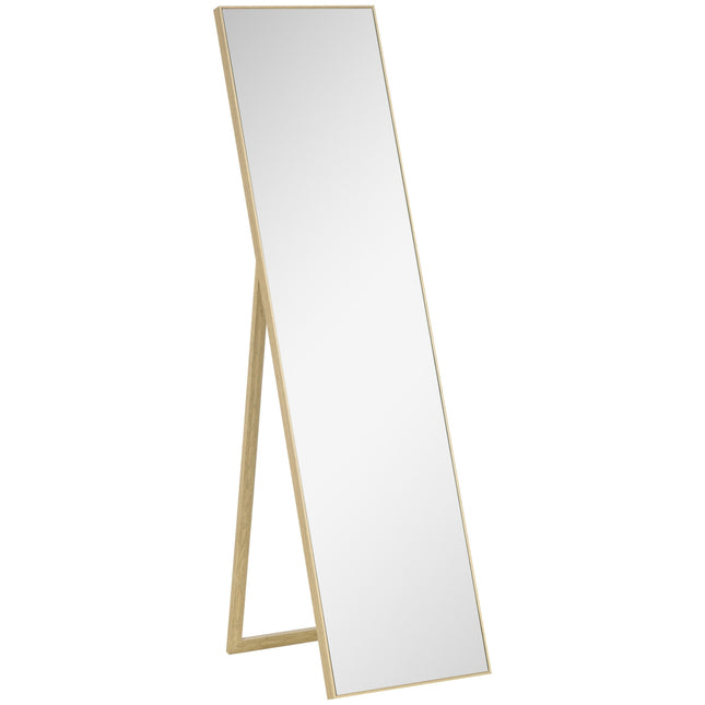 Full-length standing mirror, wood grain, silver/light brown