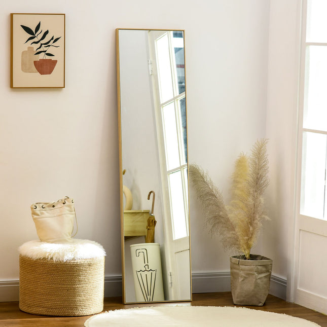 Full-length standing mirror, wood grain, silver/light brown