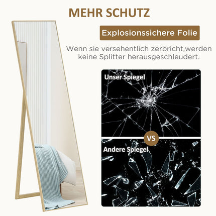Full-length standing mirror, wood grain, silver/light brown