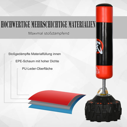 Freestanding punching bag, suction base, 180cm, black/red