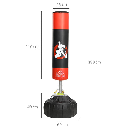 Freestanding punching bag, suction base, 180cm, black/red