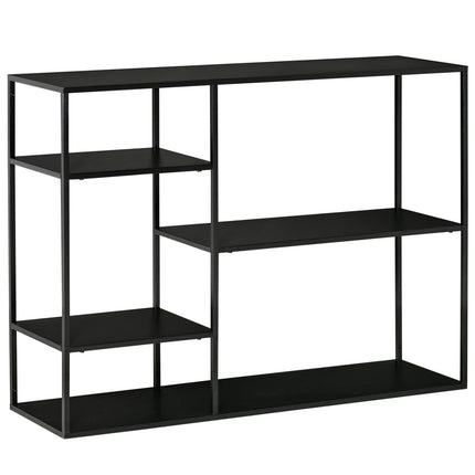 Standing metal bookcase with 5 open compartments, black