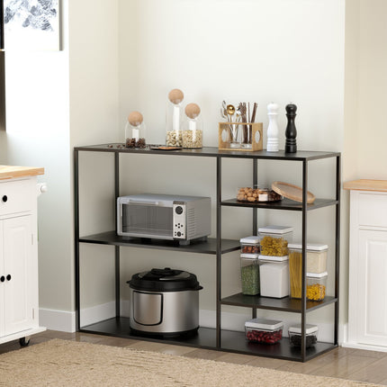 Standing metal bookcase with 5 open compartments, black