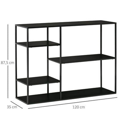 Standing metal bookcase with 5 open compartments, black