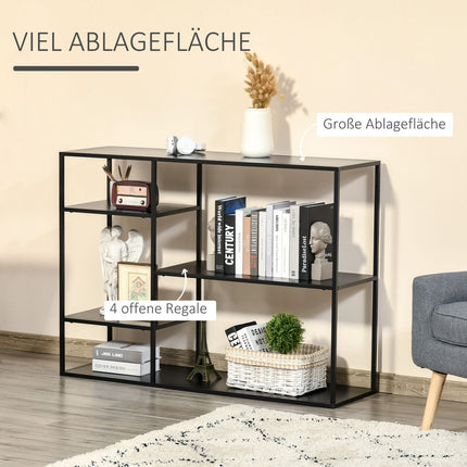 Standing metal bookcase with 5 open compartments, black