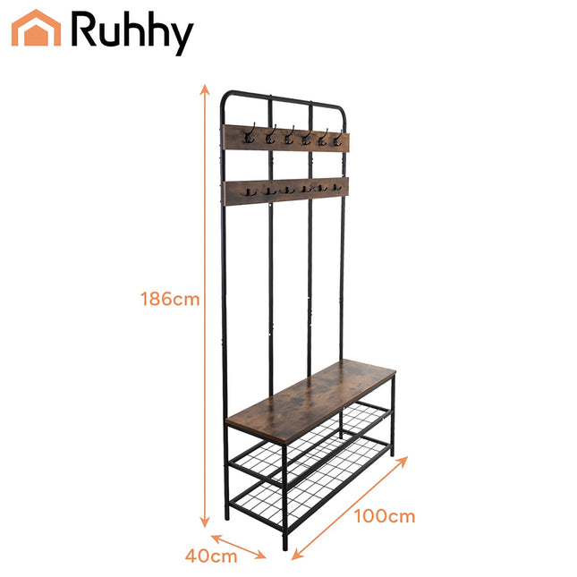 Staande plank met hanger, 182 cm, metalen frame, 12 haken
