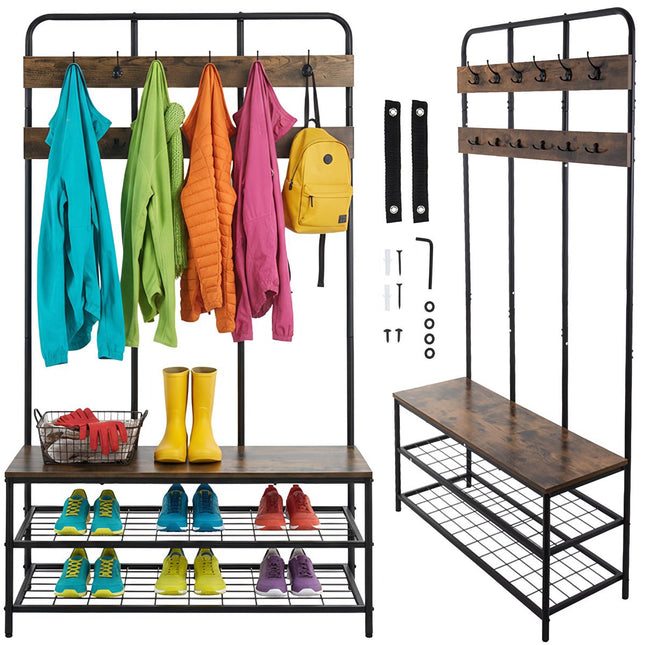 Staande plank met hanger, 182 cm, metalen frame, 12 haken