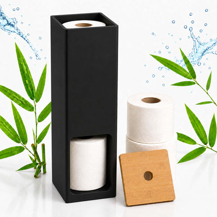 Standing Toilet Roll Holder for 4 Rolls, Wall-Mountable, Black