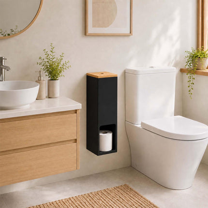 Standing Toilet Roll Holder for 4 Rolls, Wall-Mountable, Black