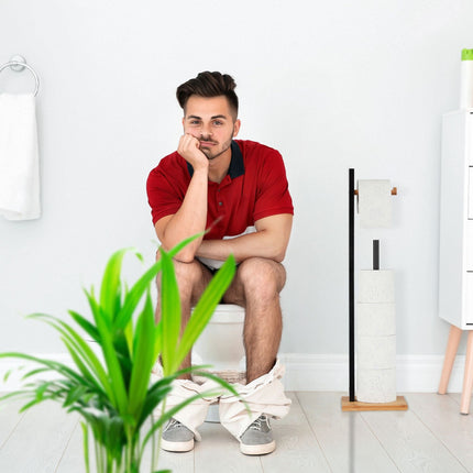 Standing bamboo toilet paper holder