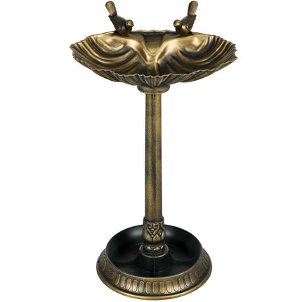 Staand vogelbad, vogelbad van kunststof, vorstbestendig vogelbassin, winterbestendige waterdrinker voor wilde vogels, waterbak, waterpunt voor tuin, terras, balkon, 49,5 x 38 x 81 cm, brons