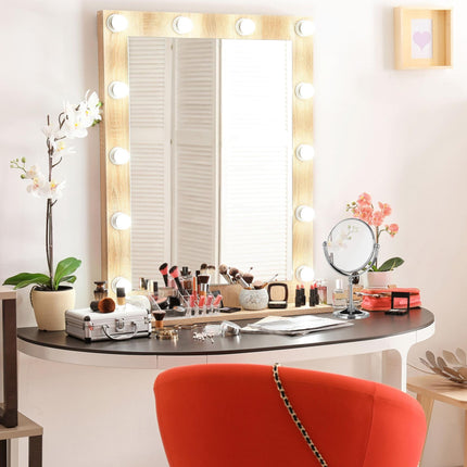 Standing cosmetic mirror with magnification