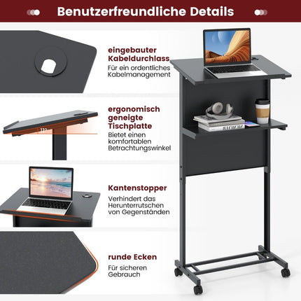 Standing desk height adjustable stand-sit desk with wheels mobile standing desk black