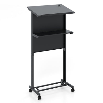 Standing desk height adjustable stand-sit desk with wheels mobile standing desk black