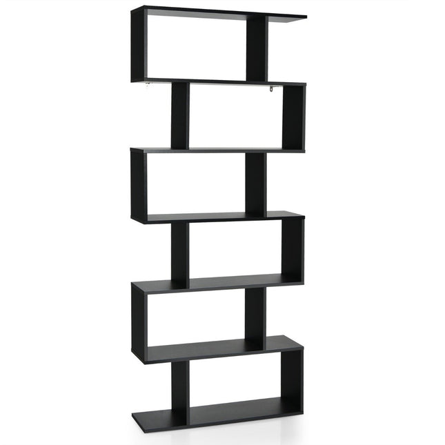 Standing shelf 6 levels S-shape bookcase storage shelf wood color choice black