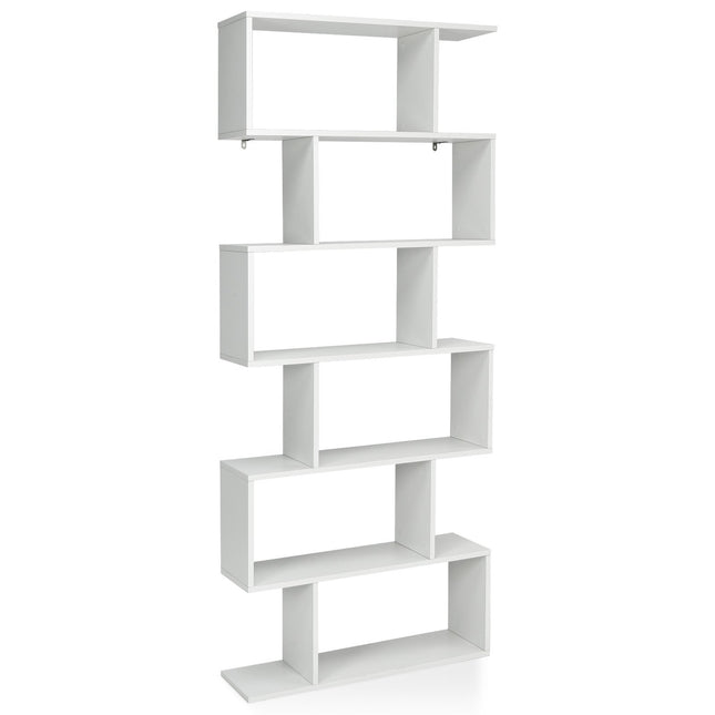Standing shelf 6 levels S-shape bookcase storage shelf wood color choice white