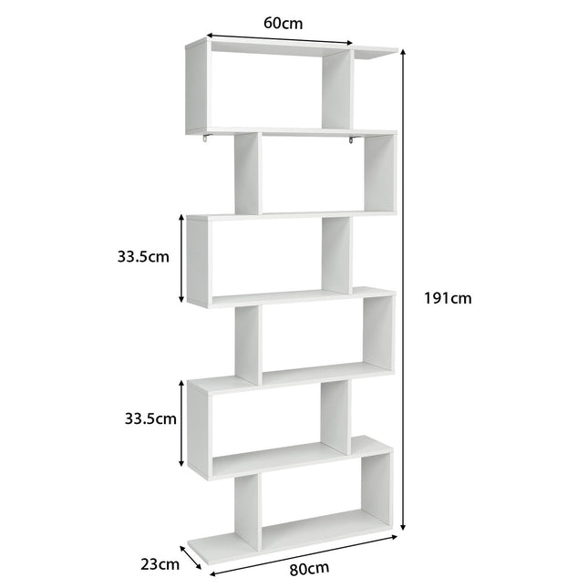 Standing shelf 6 levels S-shape bookcase storage shelf wood color choice white