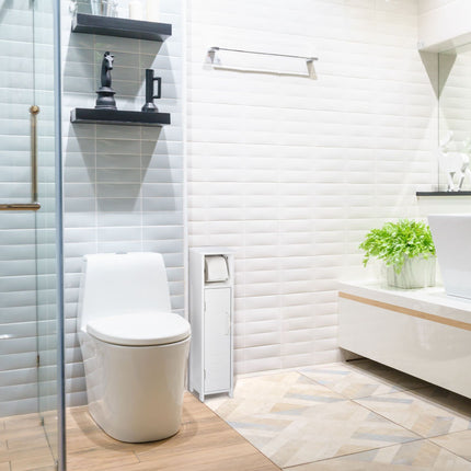 Standing toilet paper holder in white