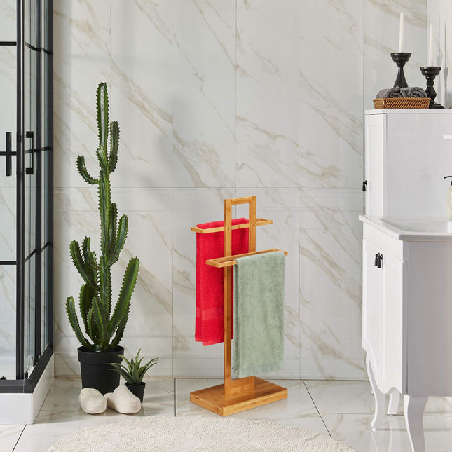 Standing towel rack bamboo