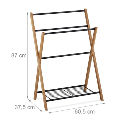 Standing towel rail with shelf